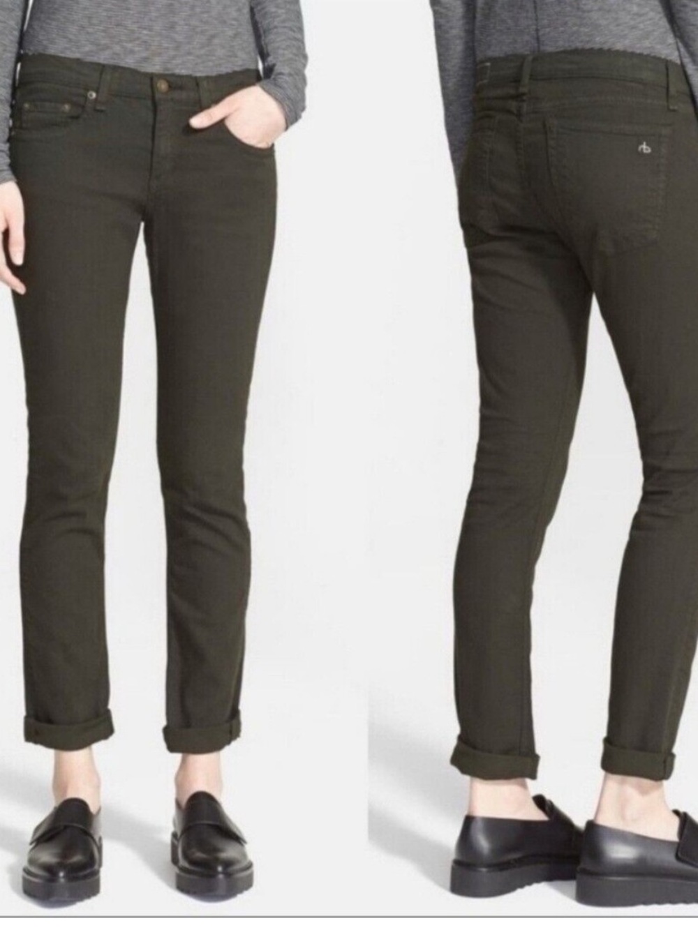 Rag & Bone The Dre Slim Skinny Jeans in Aged Dark Olive Green Waist 27